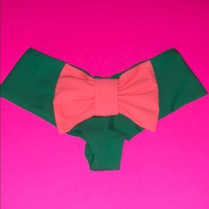 Lolli Swim Green Bikini Bottom W/Peach Bow nwot